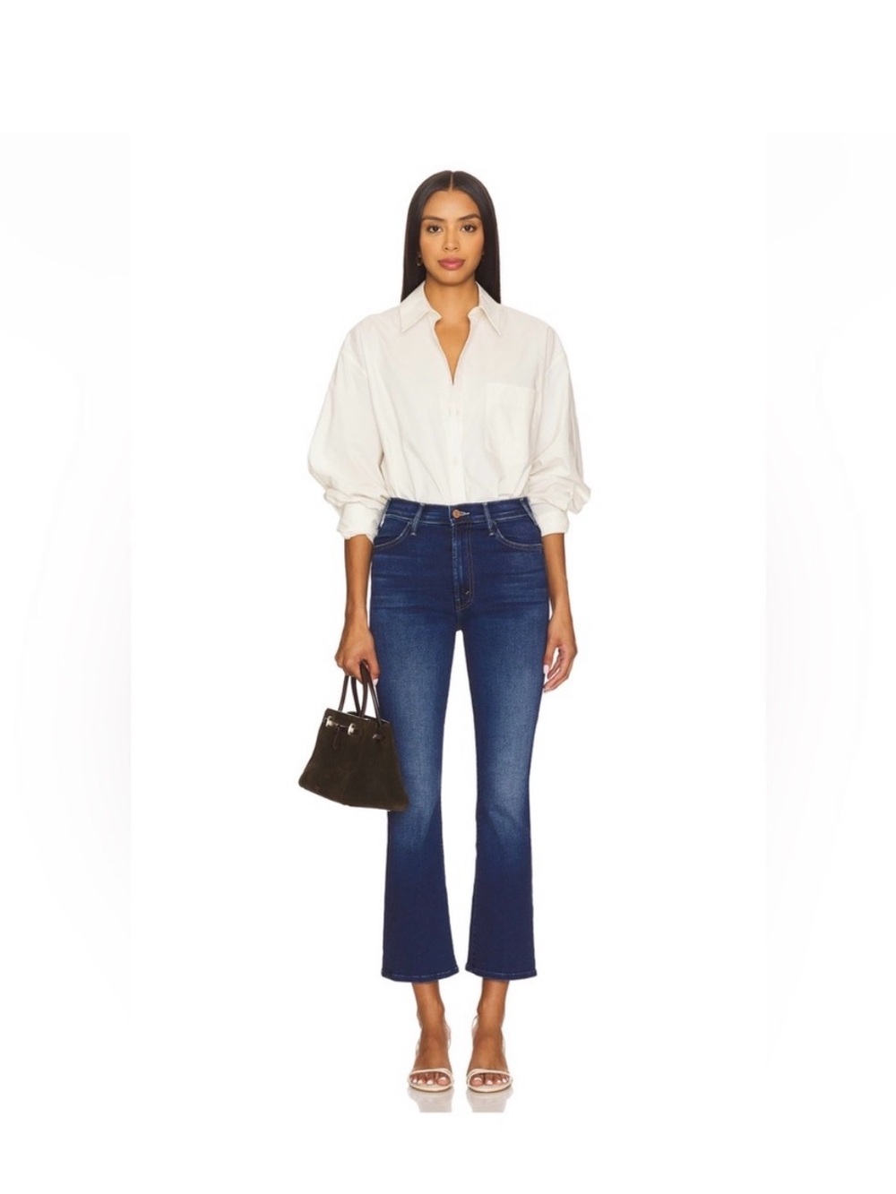 Mother High-Rise Ankle Cropped Flare Jeans in Dark Blue